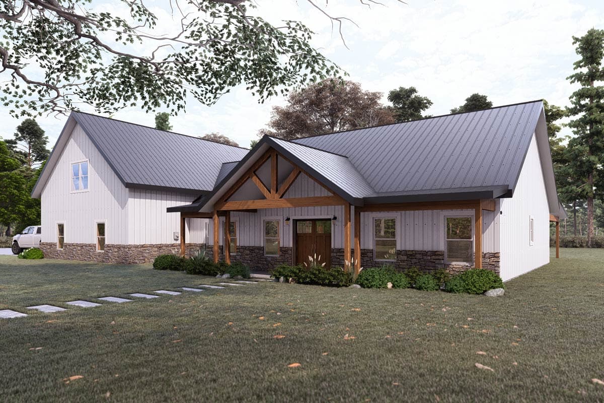 Modern Barndominium House Plan with 3 Bedrooms and Expansive Covered Outdoor Living — exterior