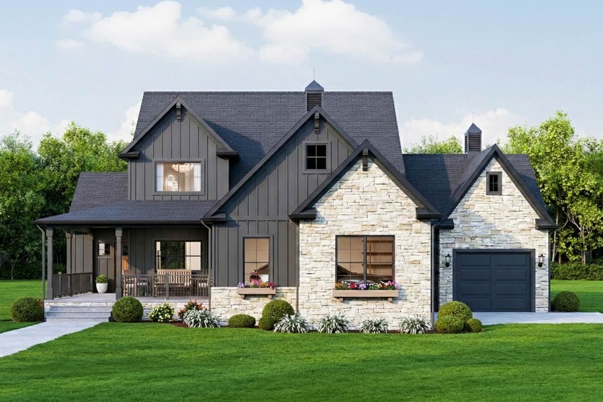 Craftsman Farmhouse Plan with 4 Bedrooms and 3-Car Garage — exterior