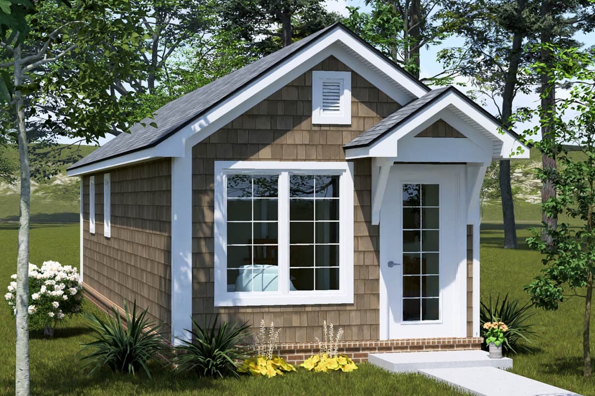 One Bedroom Cottage House Plan with Efficient Single Level Layout — exterior