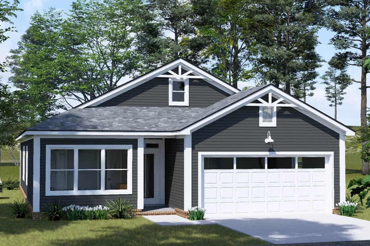 Country Traditional House Plan with 3 Bedrooms and 2 Car Garage — exterior