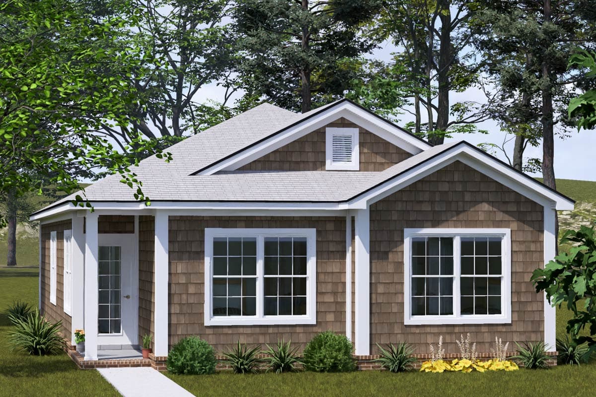 Country Ranch House Plan with Walk-in Pantry and Private Bedroom Wing — exterior