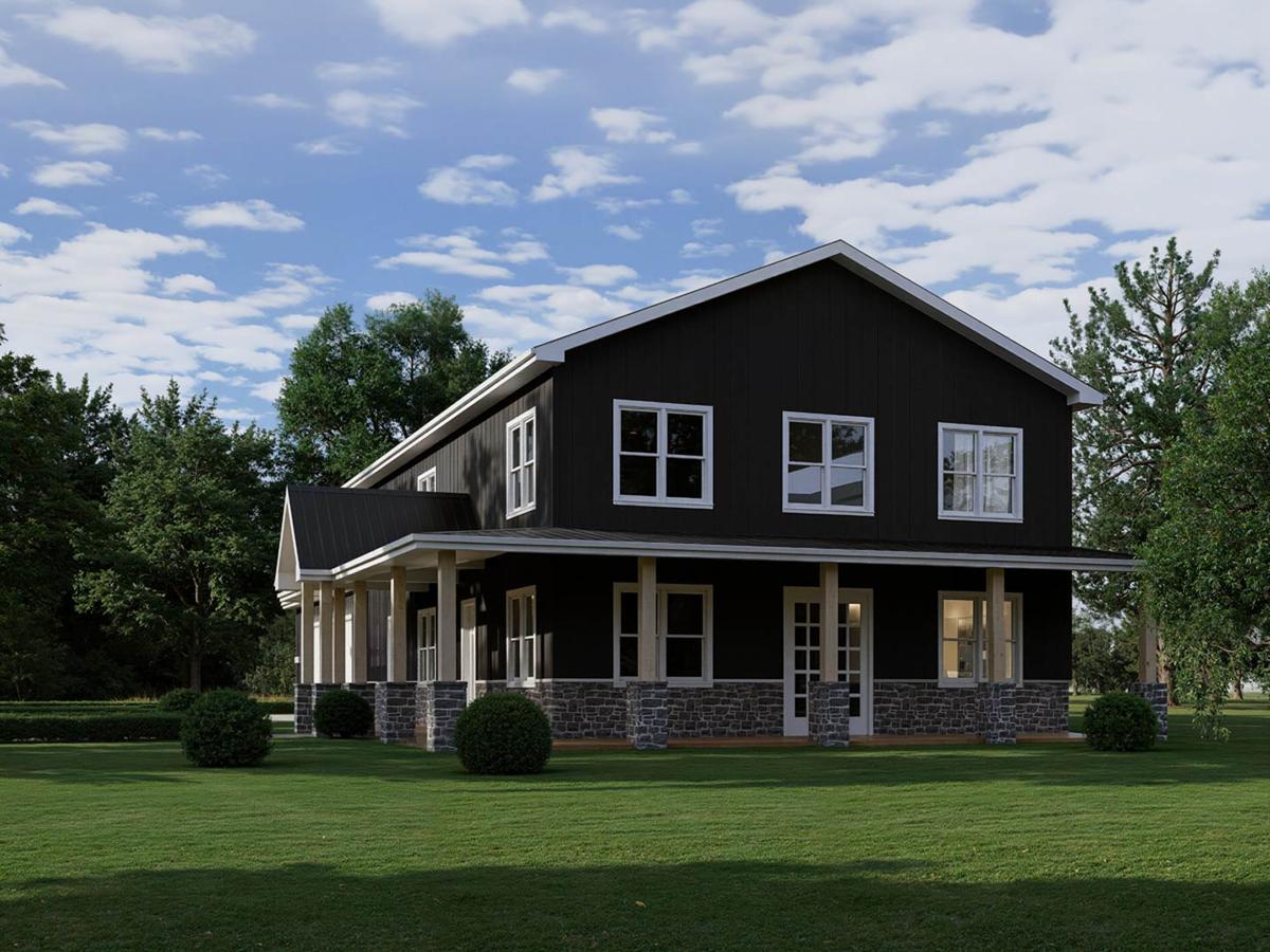 5-Bedroom Barndominium House Plan with 3-Car Garage and Wrap-Around Porch — exterior