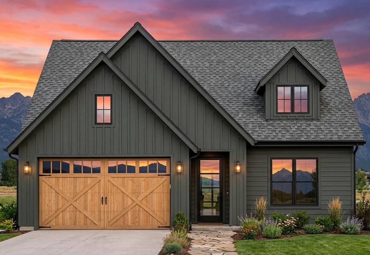 Modern Farmhouse House Plan with Split Bedrooms and 2-Car Garage — exterior