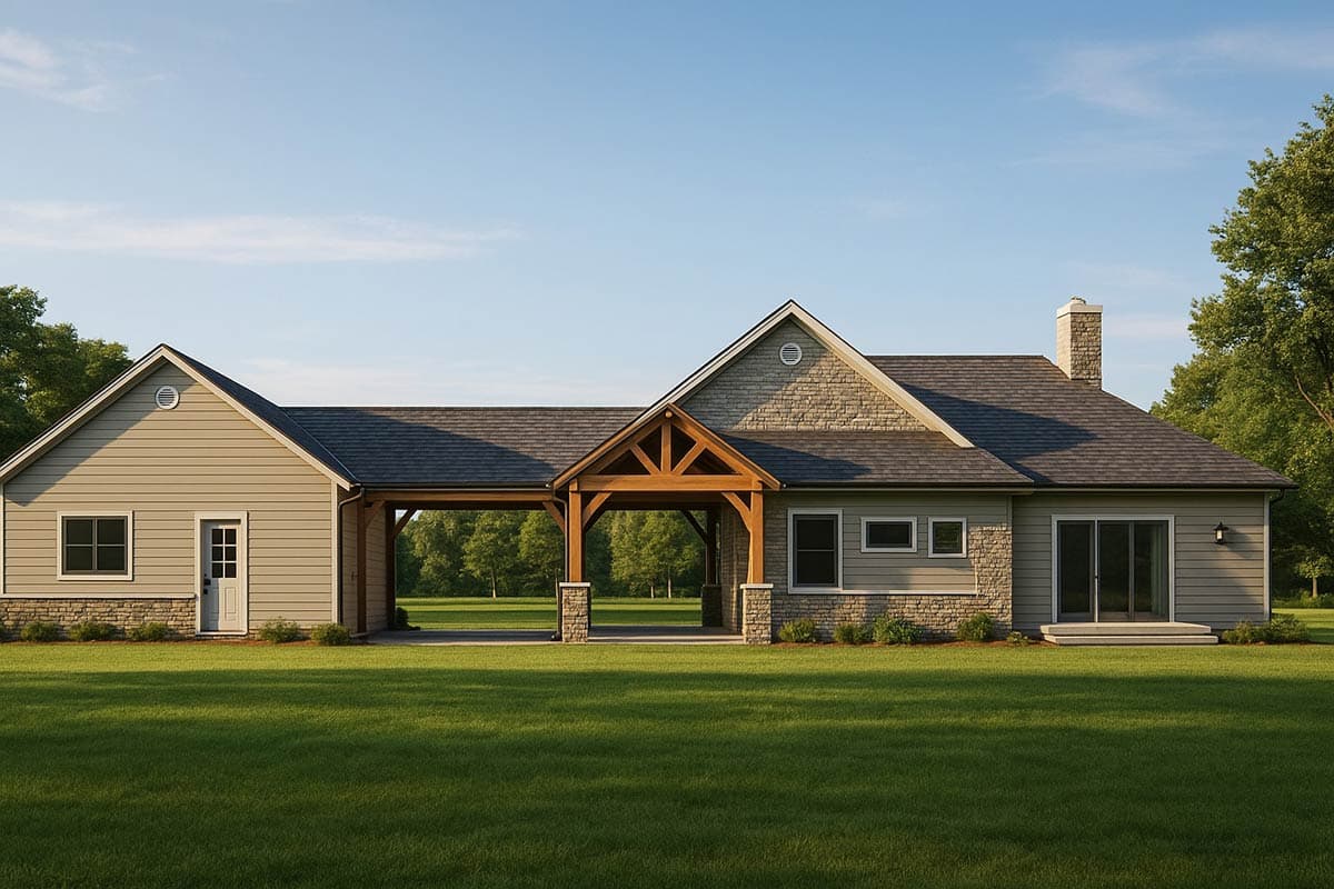 Spacious Craftsman Ranch House Plan with 2 Beds, 3 Baths, and 2-Car Garage — exterior