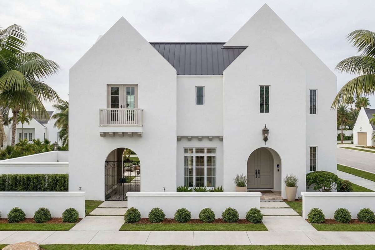 Coastal Contemporary House Plan with Courtyard and Upstairs Master Suite — exterior