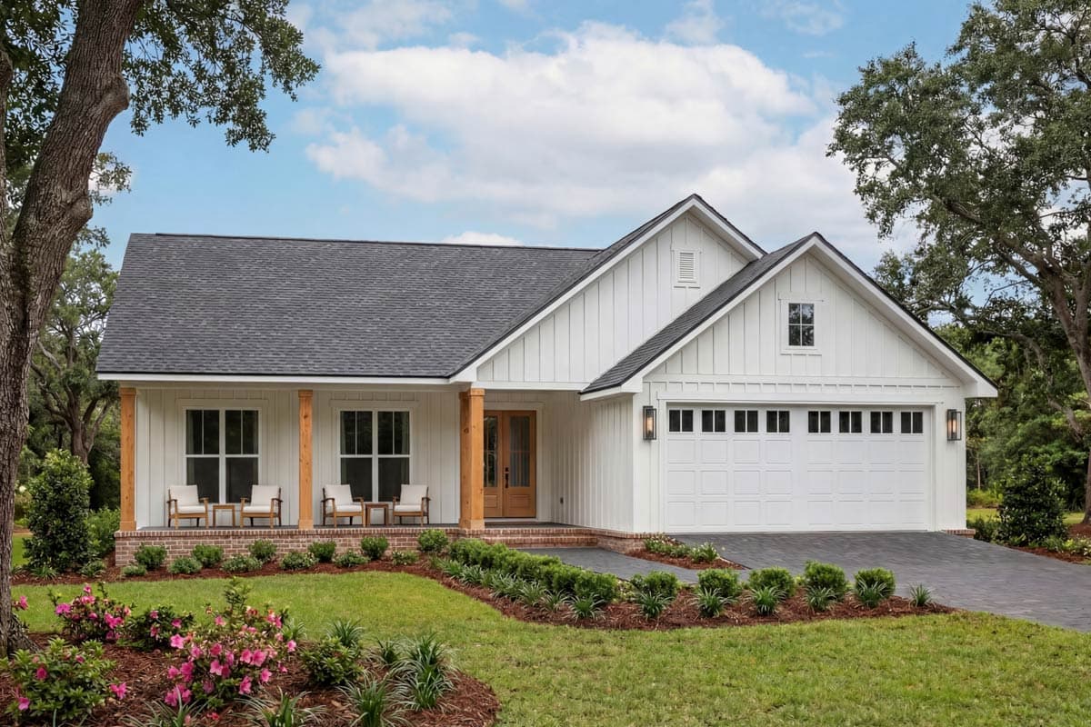 Farmhouse House Plan with 3 Beds, 2 Baths, and Inviting Porches — exterior