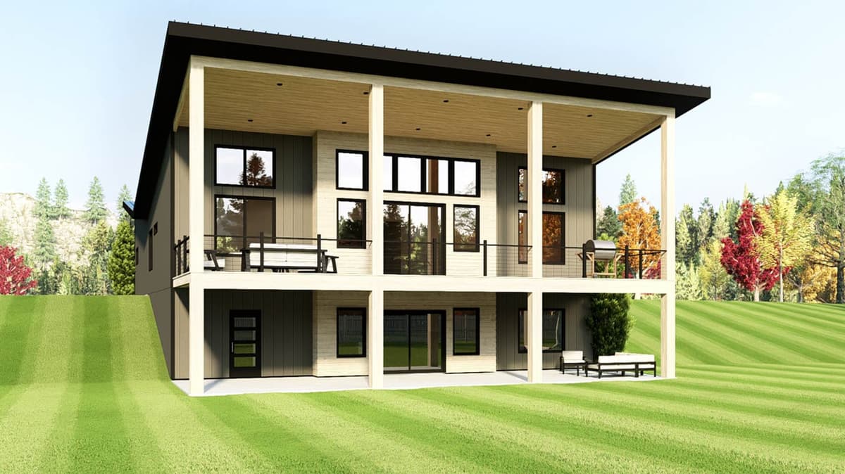 Sleek Modern House Plan with 3 Bedrooms and 2-Car Garage — exterior