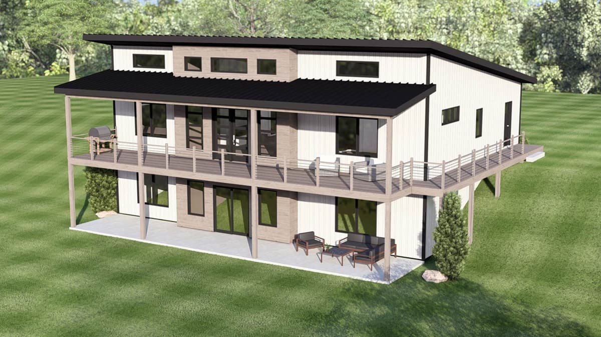 Contemporary Mountain 3 Bedroom House Plan with Walkout Basement and Deck — exterior