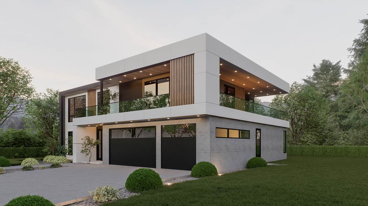 Contemporary 5-Bedroom House Plan with Expansive Deck and Home Office — exterior