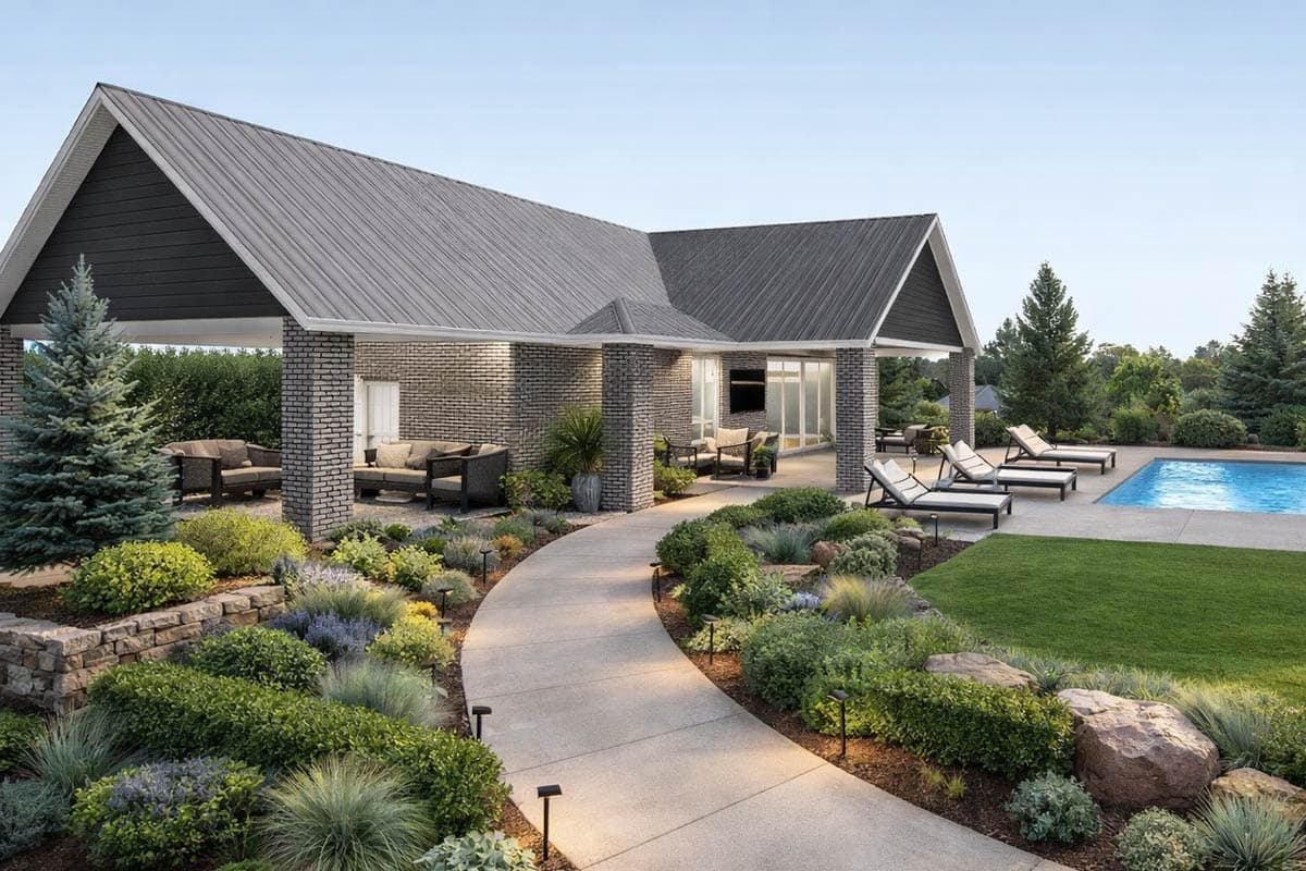Pool House Plan with Great Room and Outdoor Living — exterior