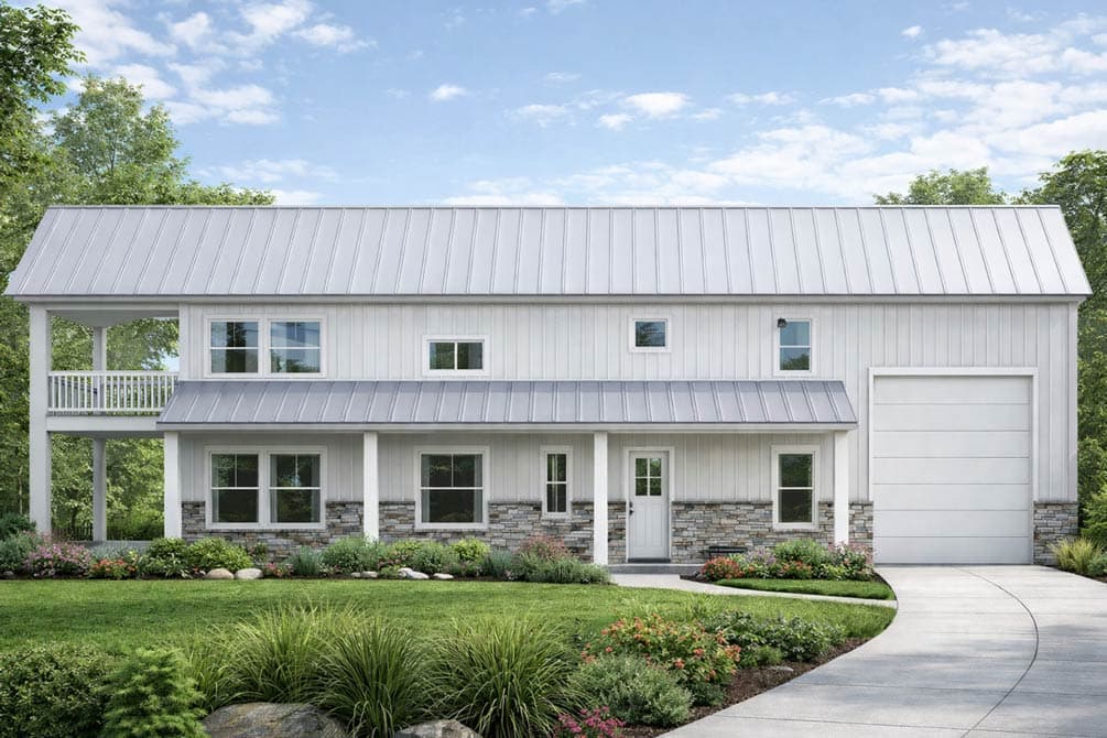 7-Bedroom Barndominium House Plan with Villa and Game Room — exterior