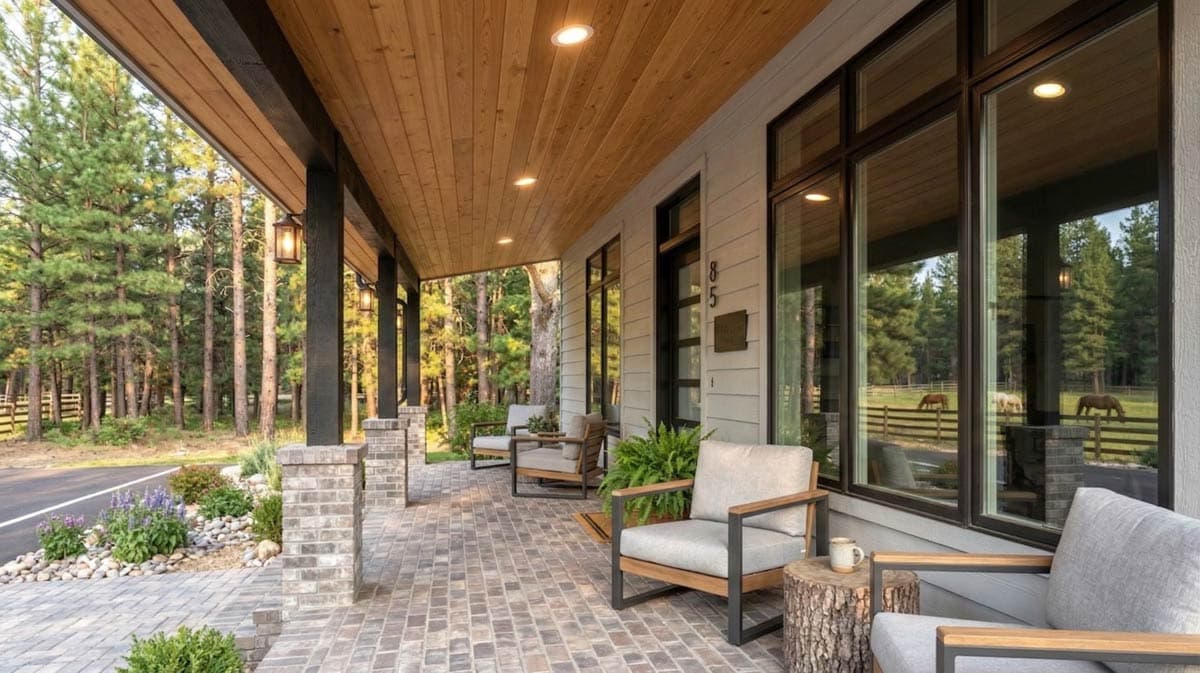 Modern Contemporary House Plan with 2 Beds and Front and Rear Covered Porch — exterior