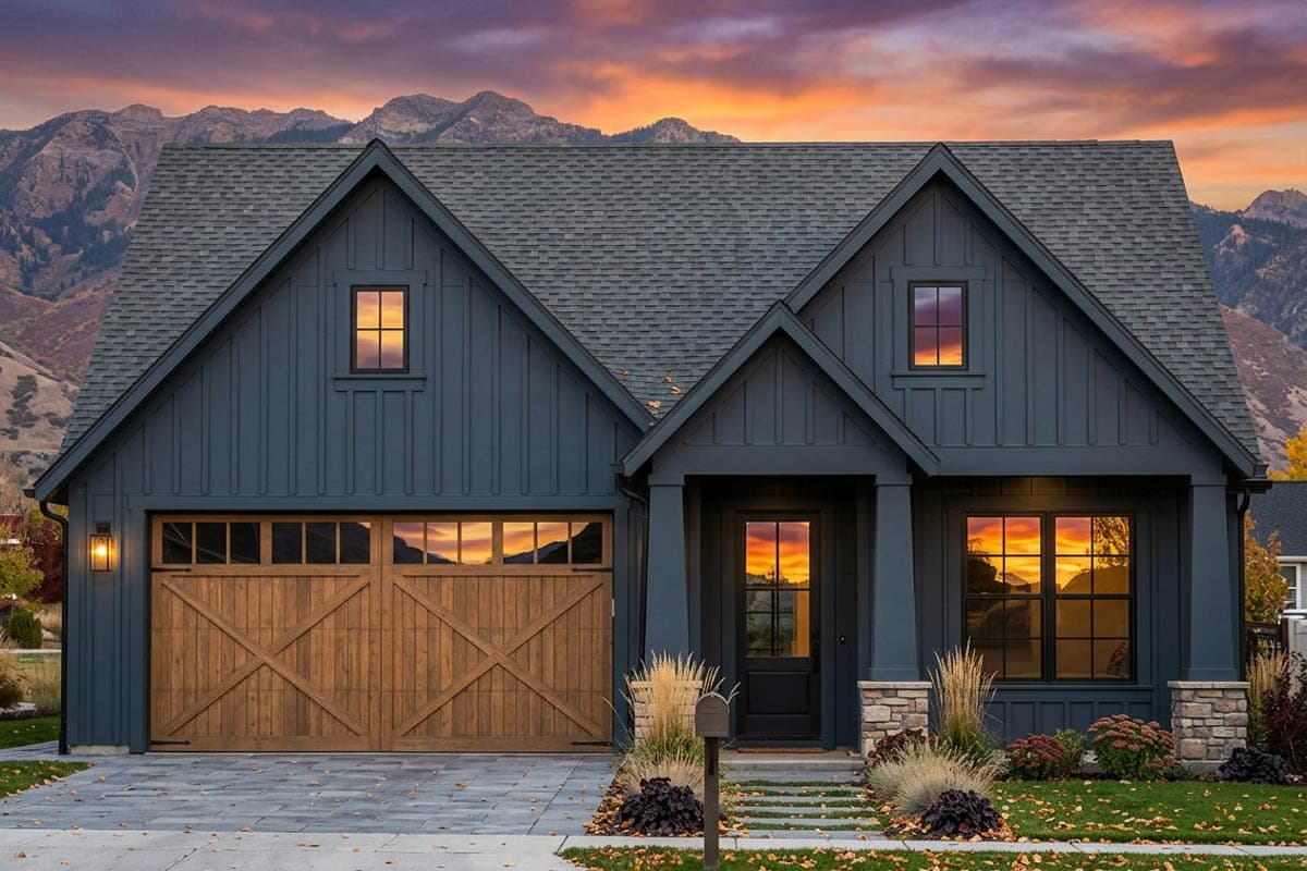 Modern Farmhouse House Plan with 4 Bedrooms and 2-Car Garage — exterior