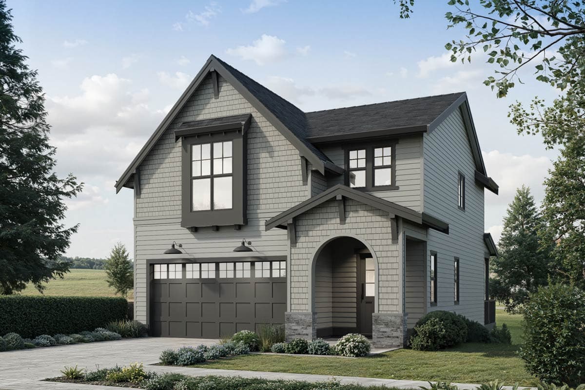 Two-Story New American House Plan with 4 Bedrooms and 2-Car Garage — exterior