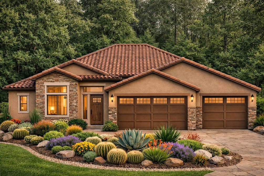 New American House Plan with 3 Bedrooms and 3-Car Garage — exterior
