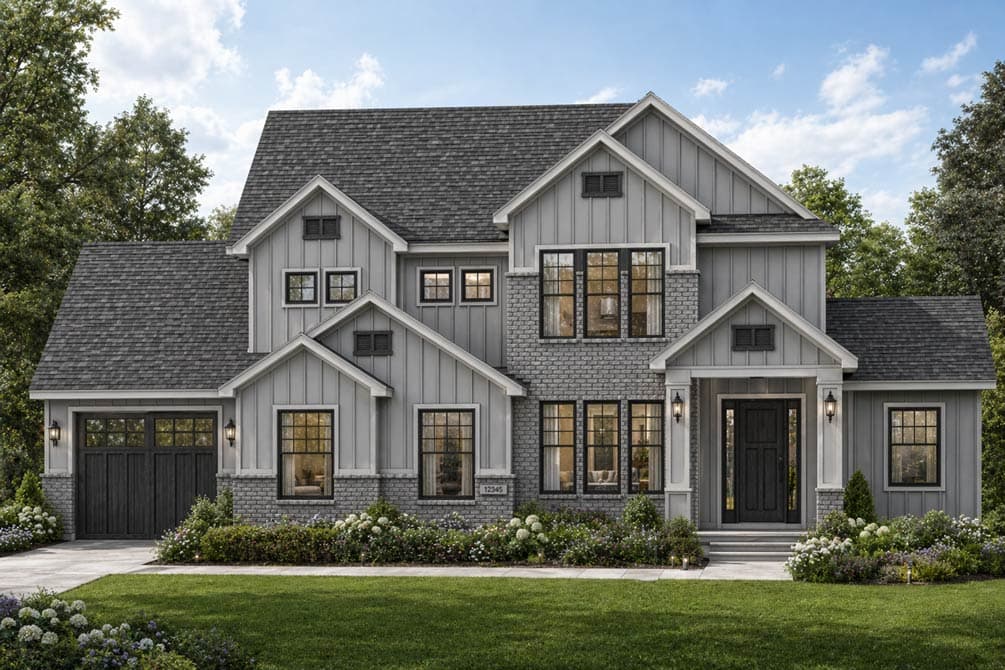 Modern Farmhouse House Plan with 5 Bedrooms, 3-Car Garage, and Walkout Basement — exterior