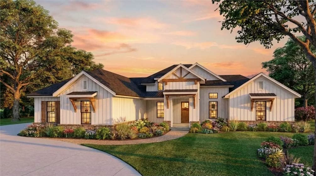 Modern Farmhouse Plan with 3 Bedrooms and 12' Ceilings — exterior