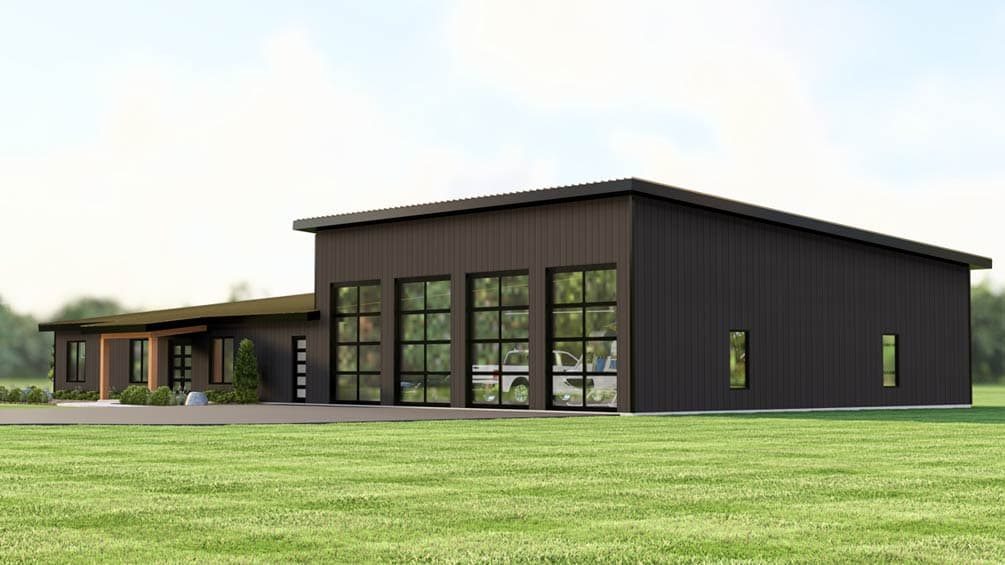 Contemporary Barndominium House Plan with 3 Beds and Expansive Garage — exterior