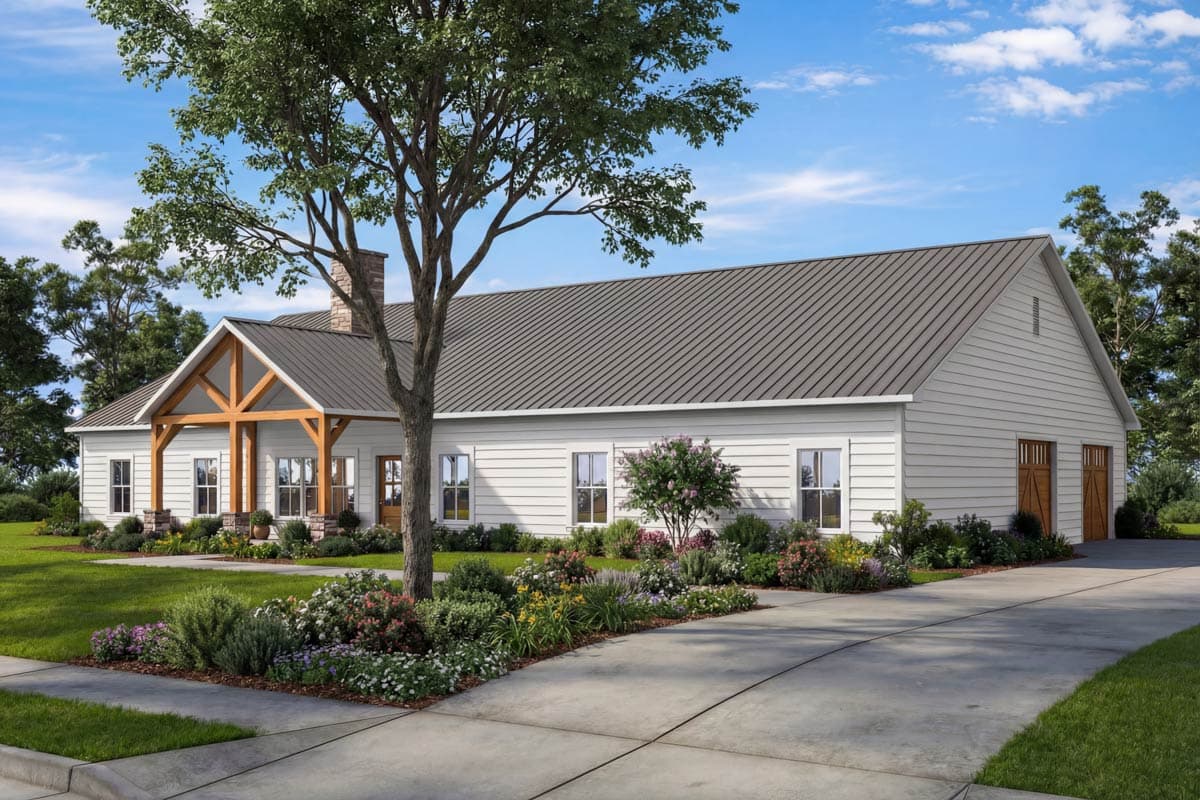Spacious 5-Bedroom Country Barndominium House Plan with Split Layout — exterior