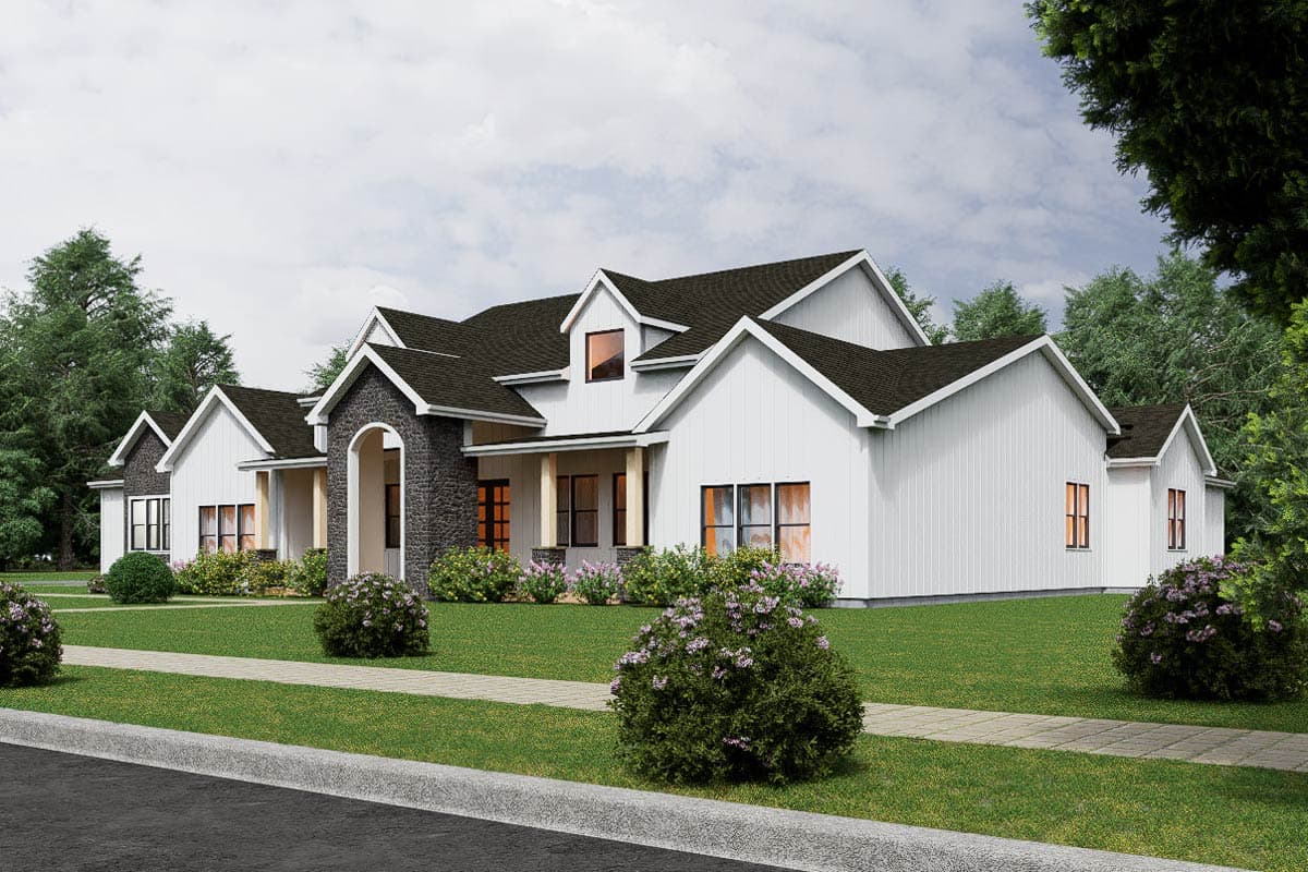 Modern Transitional House Plan with 4 Split Bedrooms and 3-Car Garage — exterior
