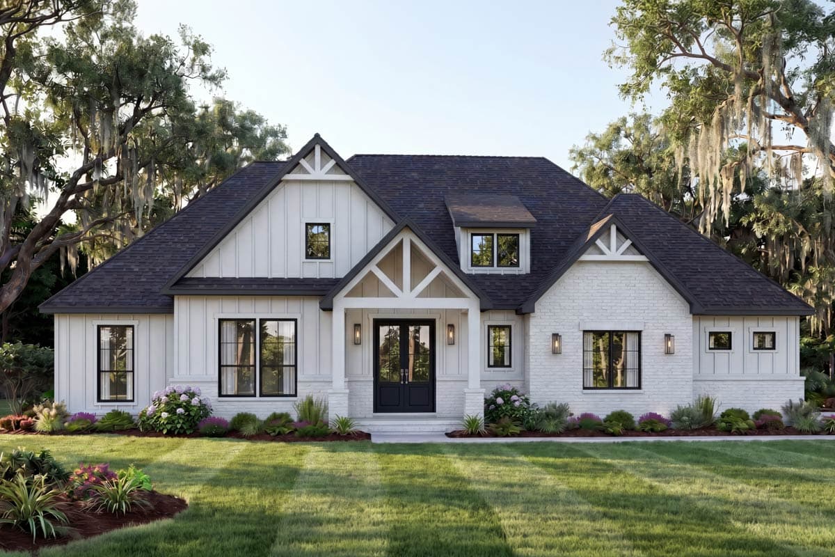 Modern Farmhouse House Plan with 4 Beds and 2-Car Garage — exterior