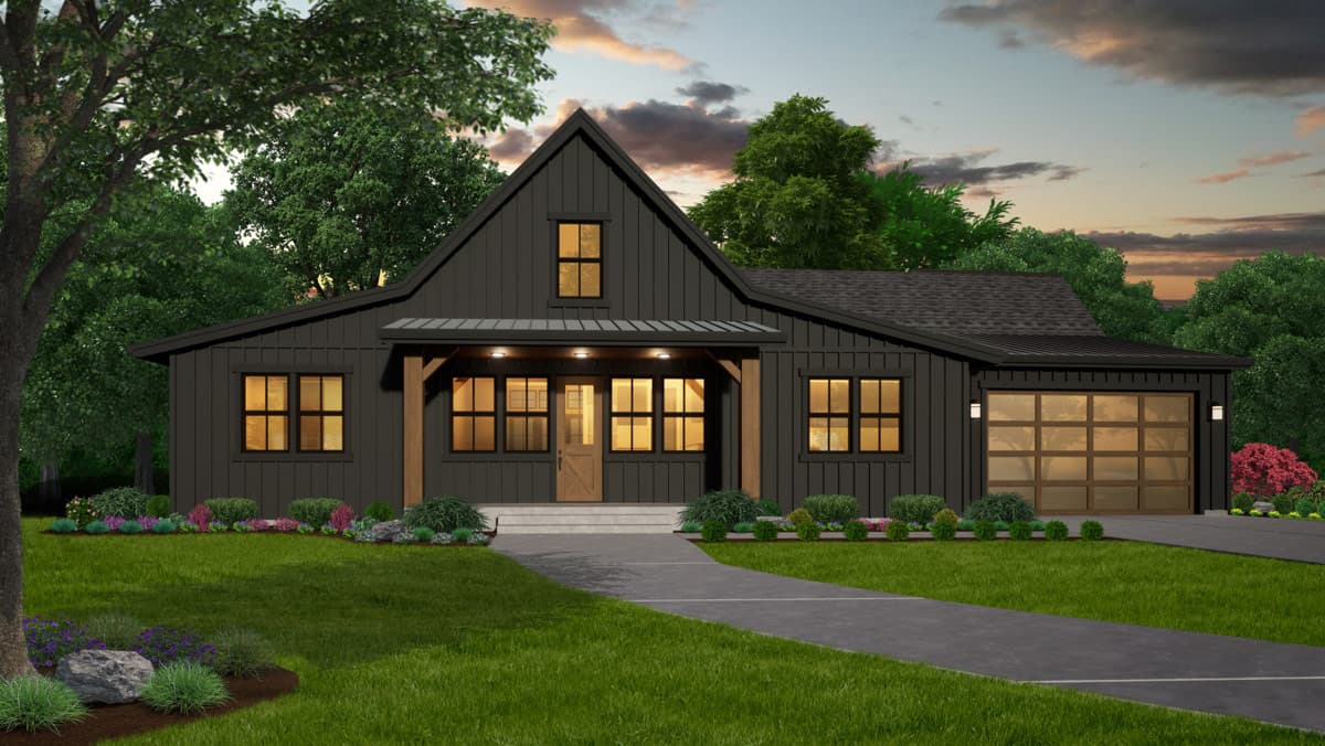 Modern Barndominium House Plan with 3 Bedrooms and Two-Story Great Room — exterior