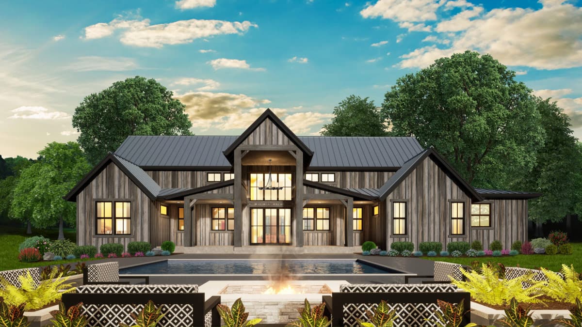 Contemporary Barndominium House Plan with 4-5 Bedrooms, Bonus, and Workshop — exterior
