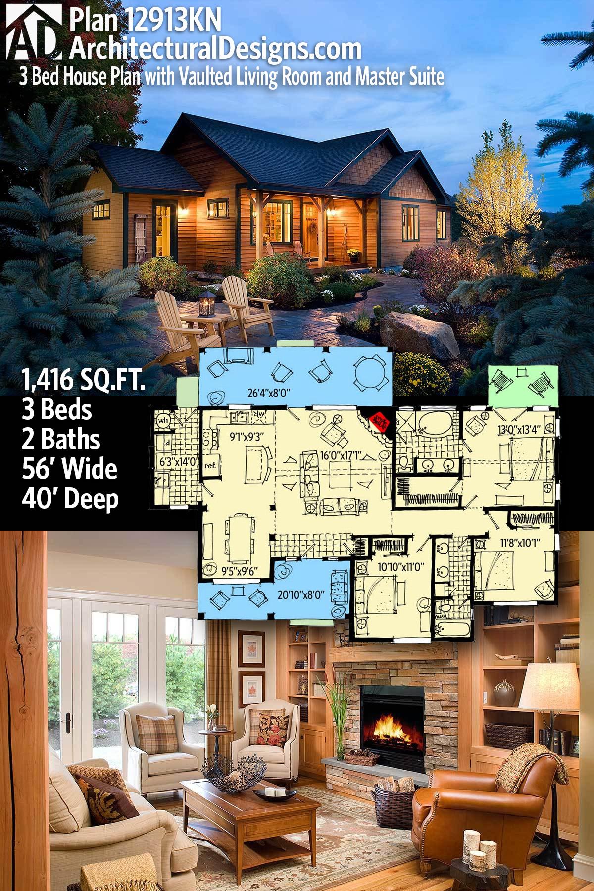 3 Bed House Plan with Vaulted Living Room and Master Suite — exterior