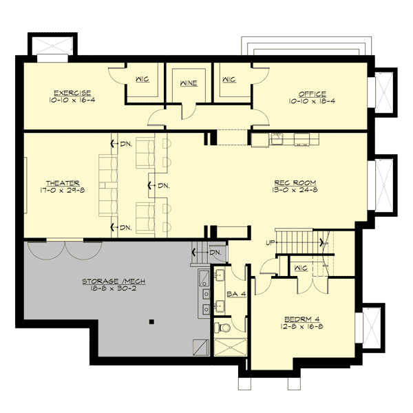 Modern Prairie House Plan with Stadium Seating in Home Theater — exterior