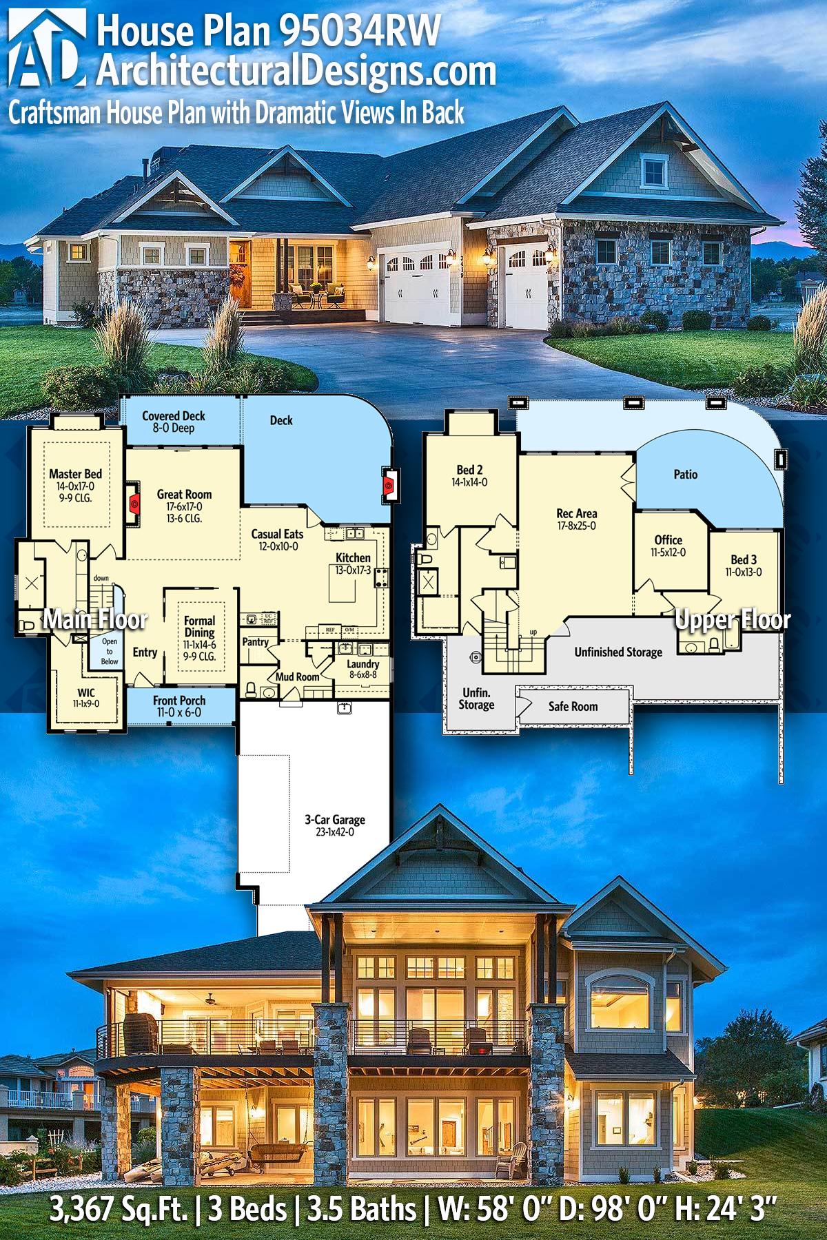 Craftsman House Plan with Dramatic Views In Back — exterior