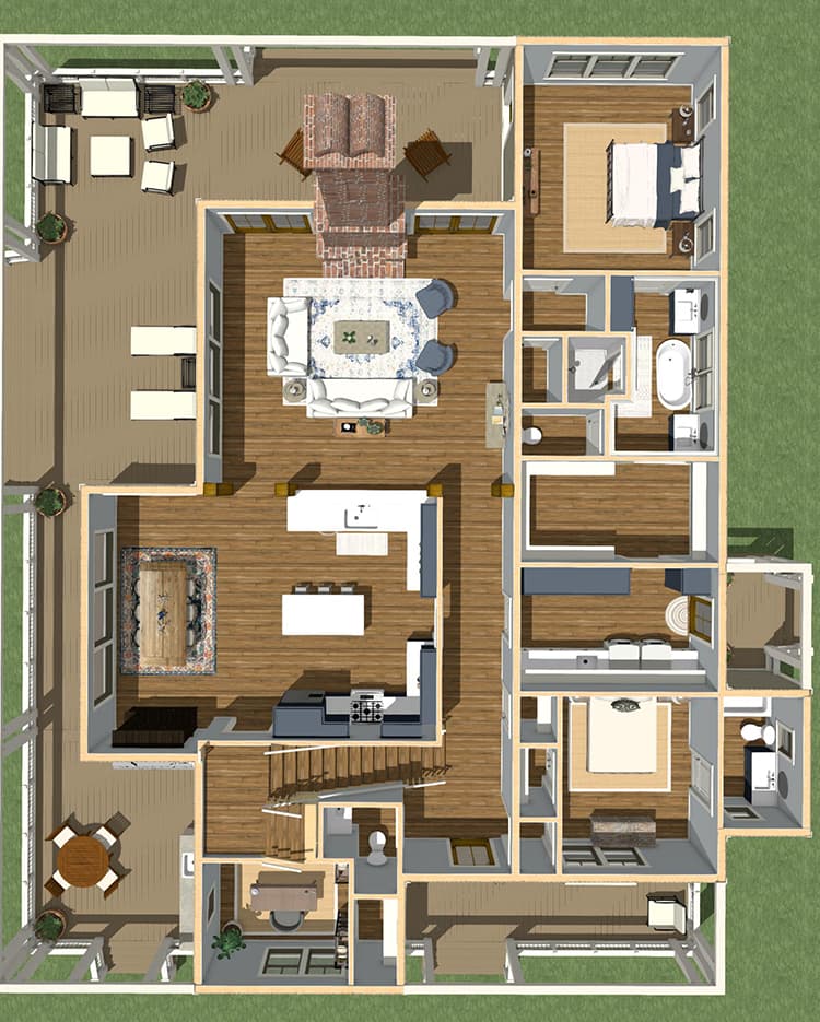 Exclusive Country House Plan with Two-Story Living Room and Porches Galore — exterior