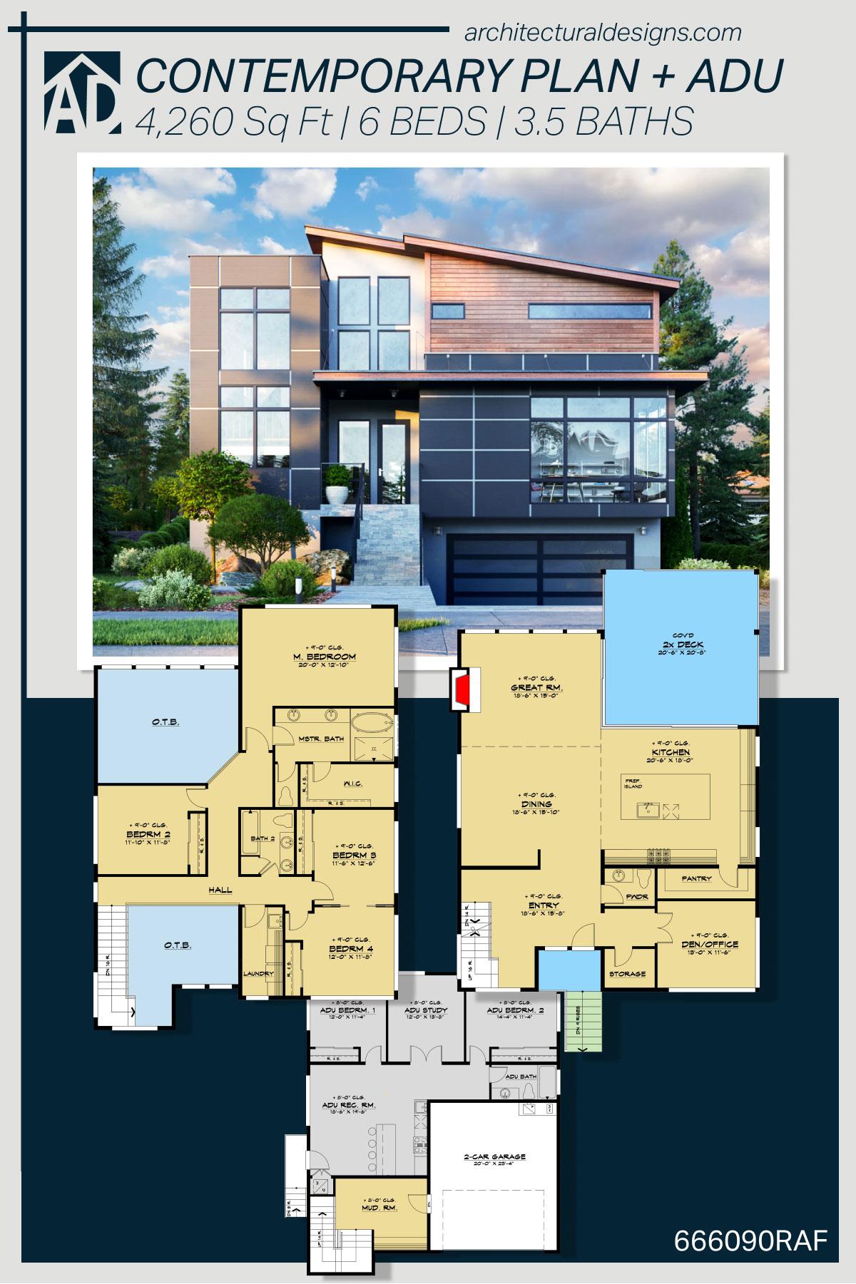 4-Bed Contemporary House Plan with Lower-Level Apartment — exterior