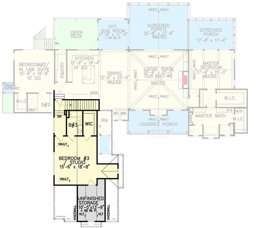 Mountain Country House Plan with Large Screened Porch — exterior