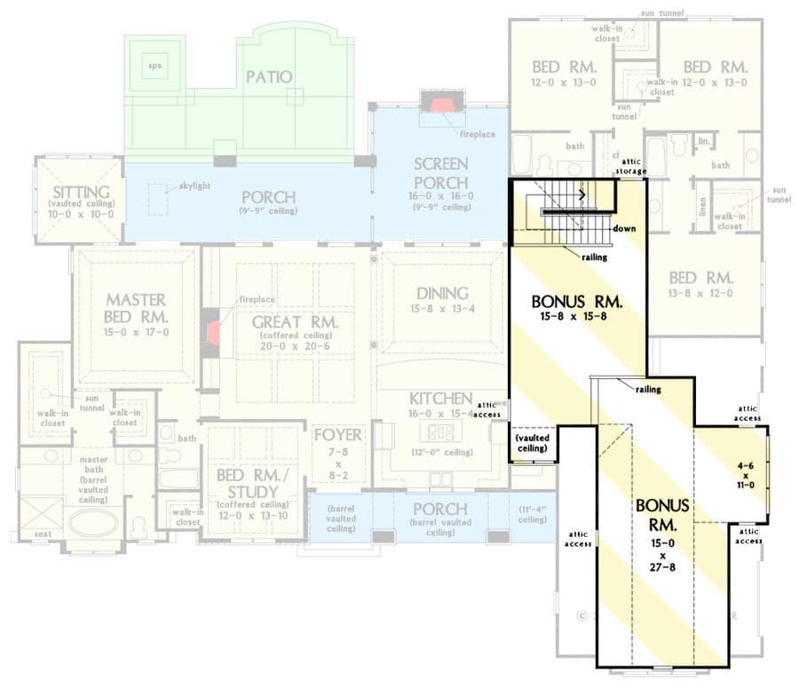 Sprawling Country Craftsman Home Plan with Screened Porch — exterior