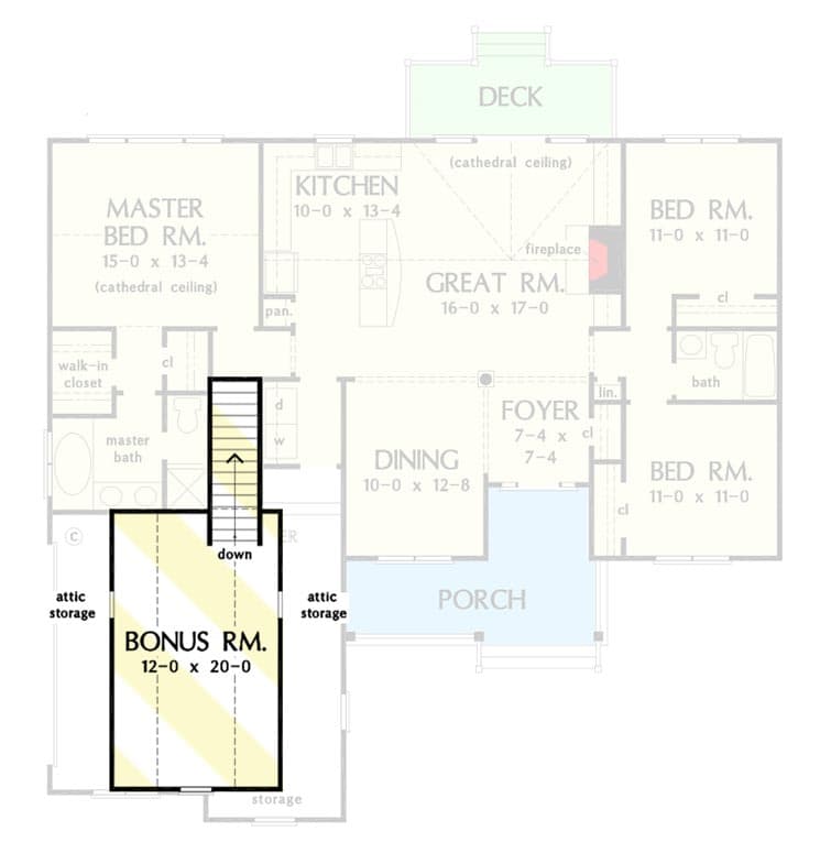 Arts-and-Crafts Style House Plan with Split-bed Layout — exterior
