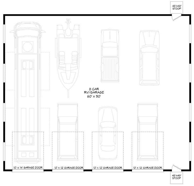 RV Plus 3 Tandem Park Bays Garage Plan - 3000 Square Feet — exterior