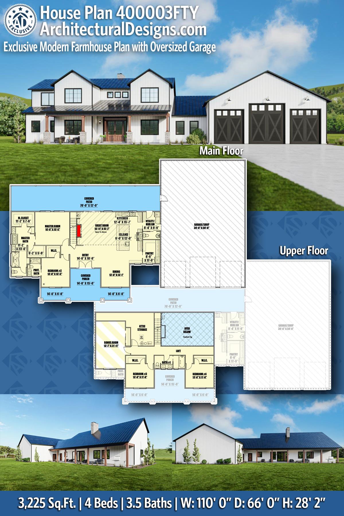 Exclusive Modern Farmhouse Plan with Oversized Garage — exterior