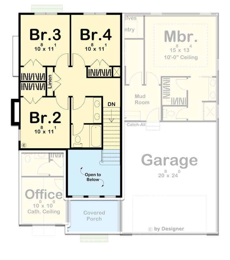 4 Bed 2-Story Traditional House Plan with Vaulted Home Office — exterior