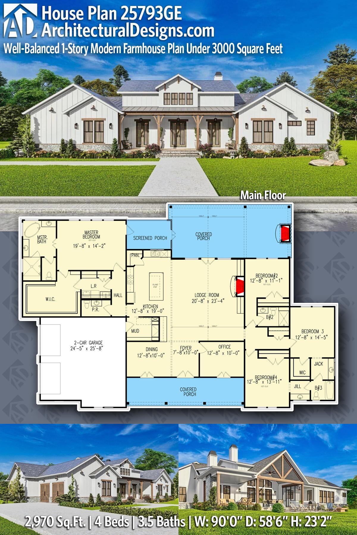 Well-Balanced 1-Story Modern Farmhouse Plan Under 3000 Square Feet — exterior