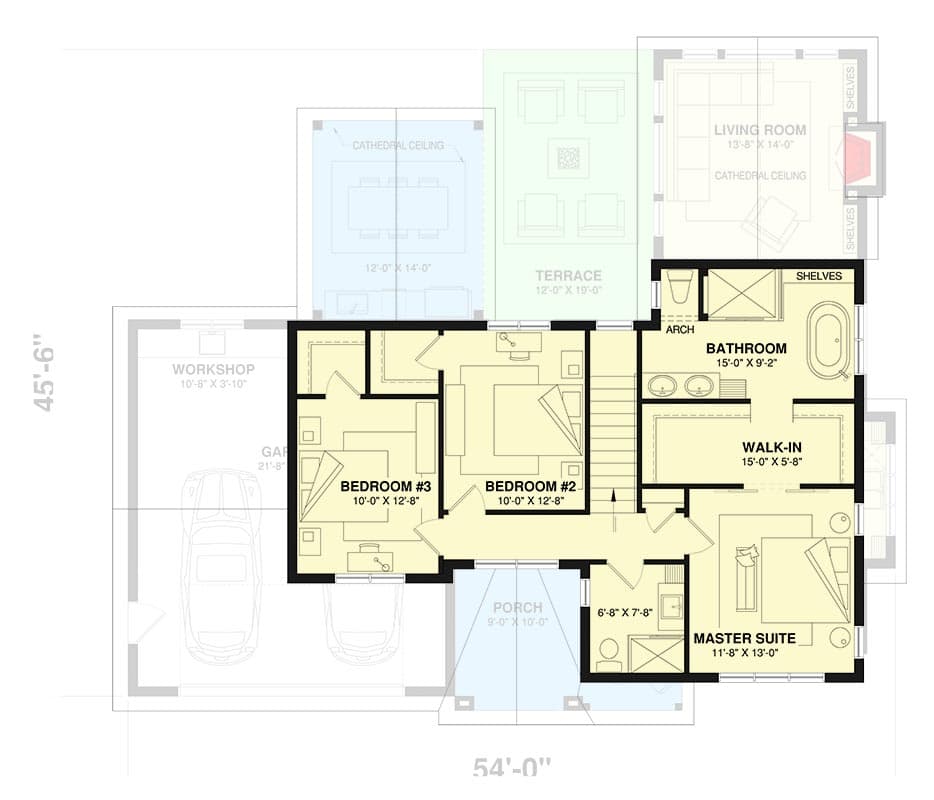 Transitional Farmhouse House Plan with 3 Upstairs Bedrooms — exterior