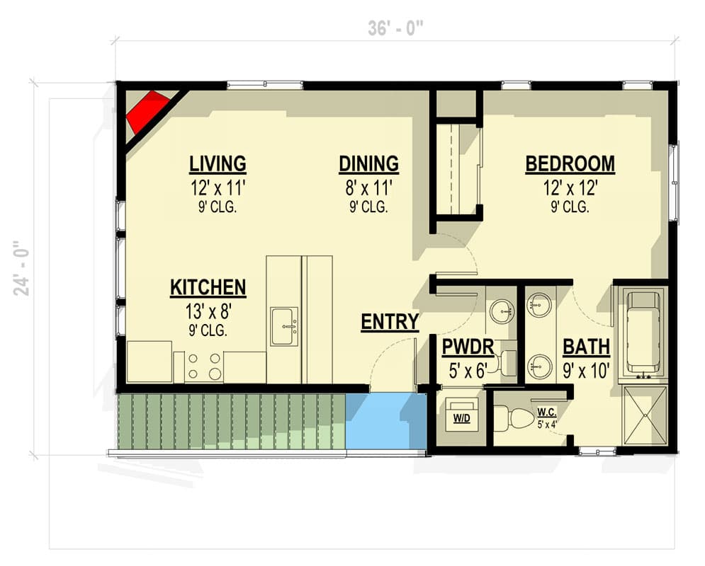 1-Bed ADU Garage Plan with Optional Second Level Layout — exterior