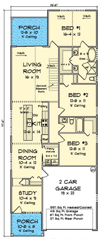 One-Story Country House Plan with 3 Bedrooms — exterior