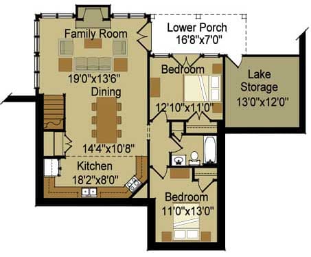 Lake House Plan with Master Suite Porch with Fireplace — exterior