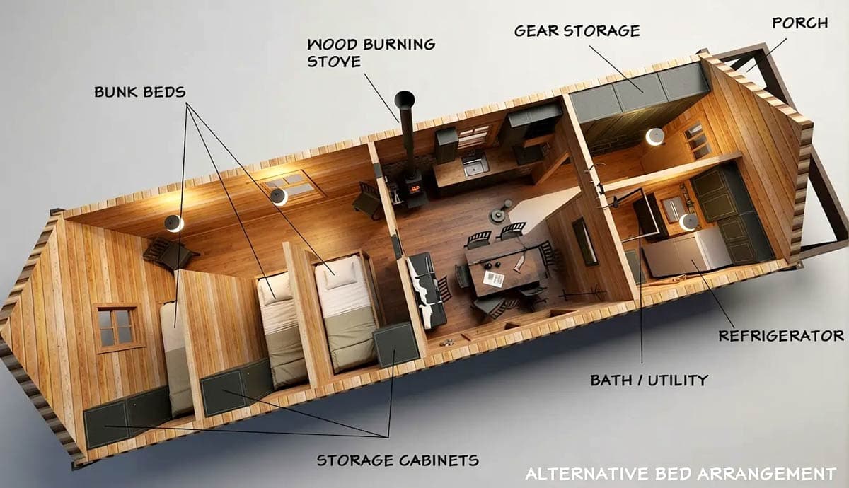 3D View of Main Floor - Alternate bed layout