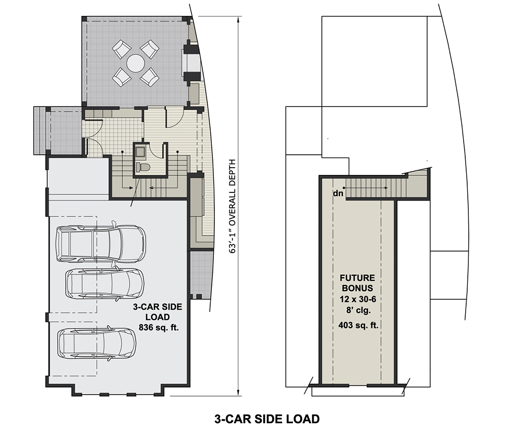 Optional 3-Car Side Facing Garage