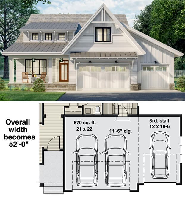 3-Car Front Garage Option