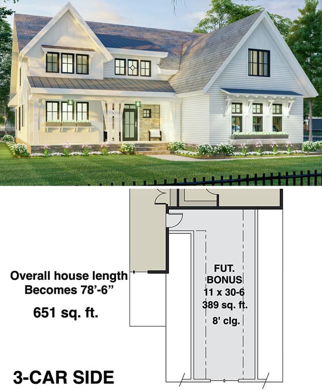 3-Car Side Garage Bonus Level Option