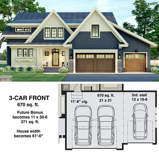 3-Car Front Garage Option