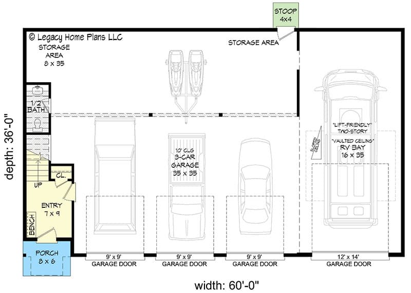 44x48 House wth 1-RV Garage - PDF FloorPlan - 2,194 sqft - Model 2