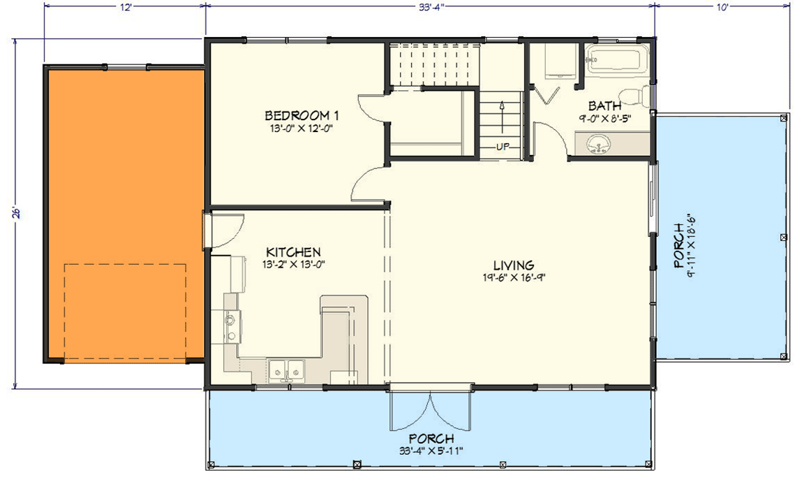1-Car Garage Option (+$150); 264 Sq. Ft.; 55'4" Home Width